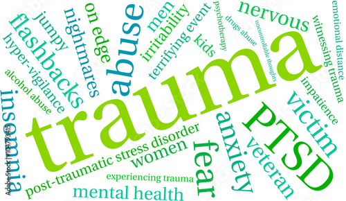 Trauma word cloud on a white background. 