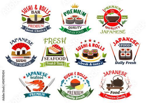 Japanese restaurant and sushi bar icons