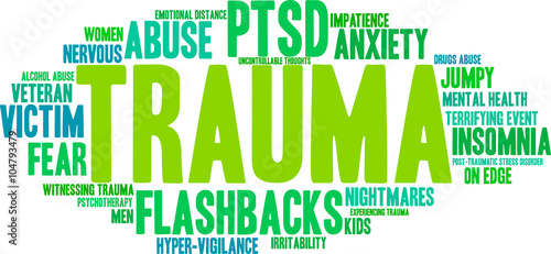 Trauma word cloud on a white background. 