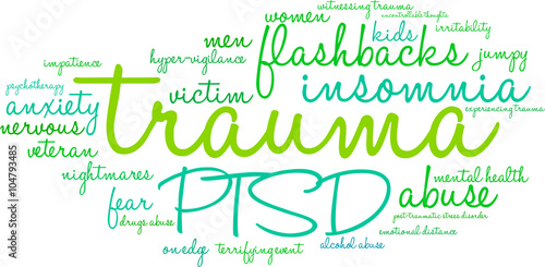 Trauma word cloud on a white background. 