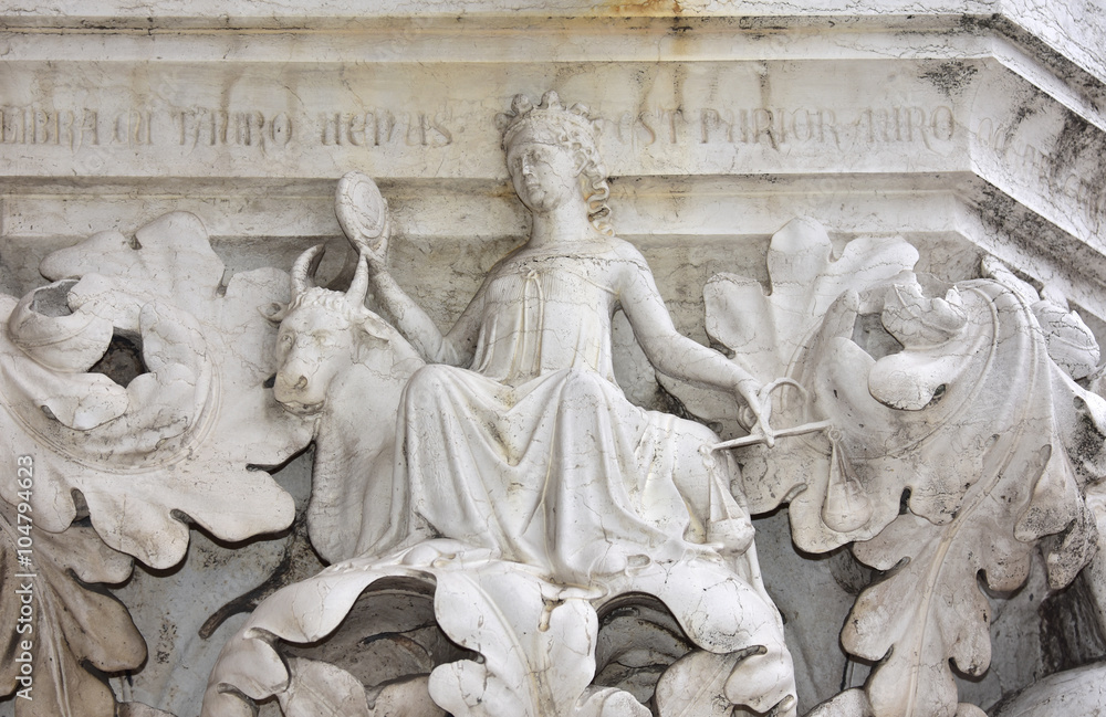 Venus with Taurus and Libra zodiac signs on Doge's Palace beautiful capital