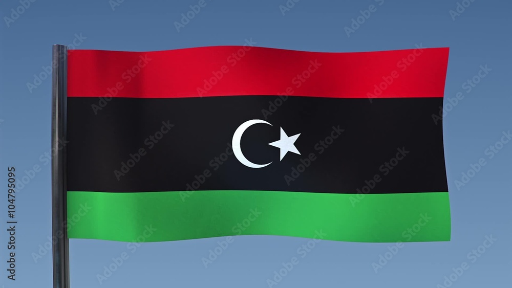Looping flag of Libya with a background of clear blue sky. Looping flag of Libya with a background of clear blue sky.
