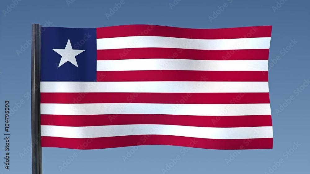 Looping flag of Liberia with a background of clear blue sky. Looping flag of Liberia with a background of clear blue sky.