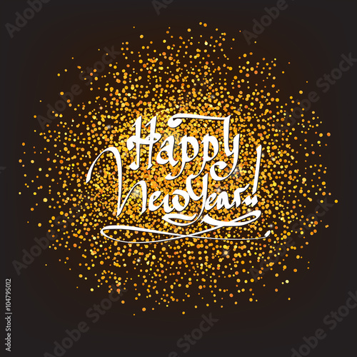sparkling golden confetti with Happy New Year greetings