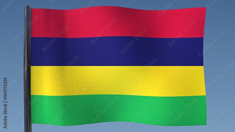 Looping flag of Mauritius with a background of clear blue sky. Looping flag of Mauritius with a background of clear blue sky.