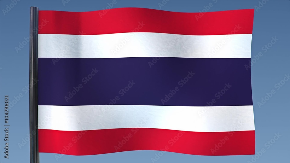 Looping flag of Thailand with a background of clear blue sky. Looping flag of Thailand with a background of clear blue sky.