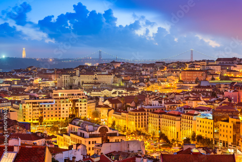 Lisbon, Portugal skyline at sunset.