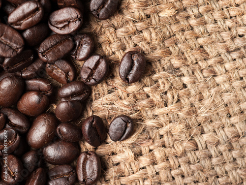 coffee beans on canvas,Selective focus coffee beans,vintage col