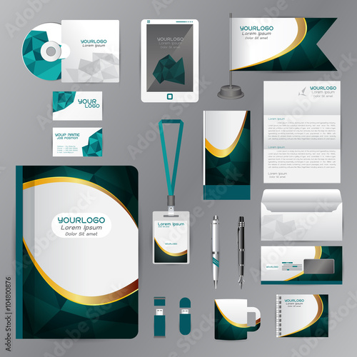 White identity template with blue origami elements. Vector compa
