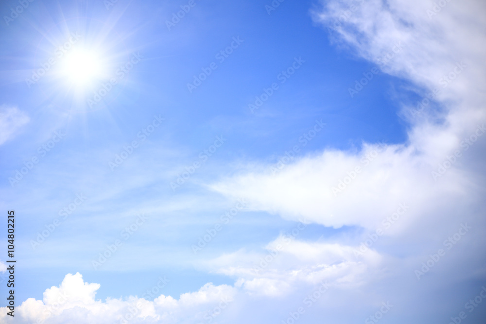 Fototapeta premium Shining sun on blue sky and cloud. 