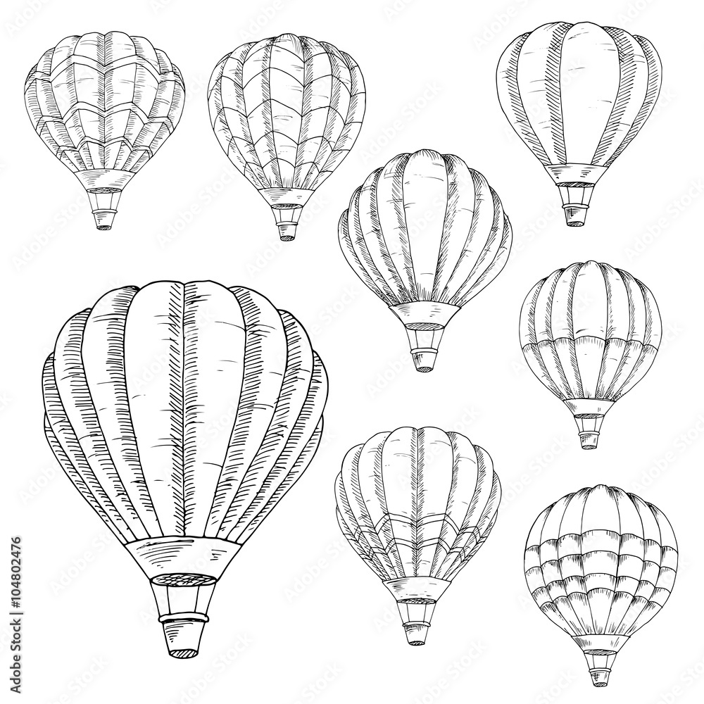 Obraz premium Flying hot air balloons sketches