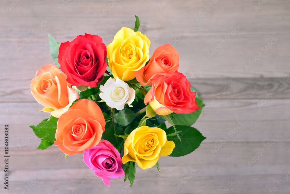 Naklejka premium Roses. Roses of love. Photo of roses,roses on wood background. Beautiful roses, roses gift.