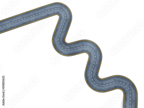 Image of a winding road, top view. 3d render image. 