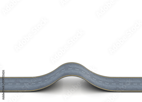 Wavy road isolated on white background. Front view. 3d illustration.