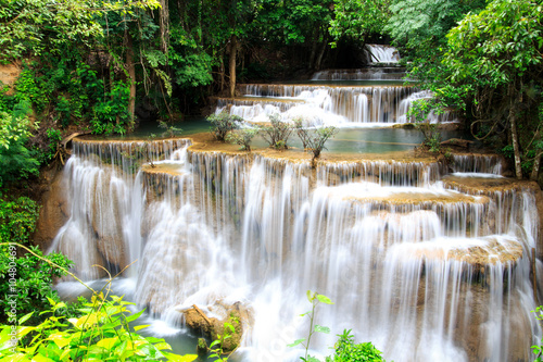 Huai Mae Khamin waterfall in deep forest Thailand. 