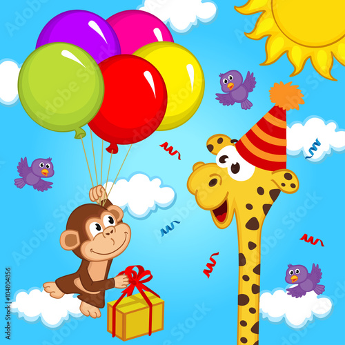 giraffe celebrating birthday - vector illustration  eps  