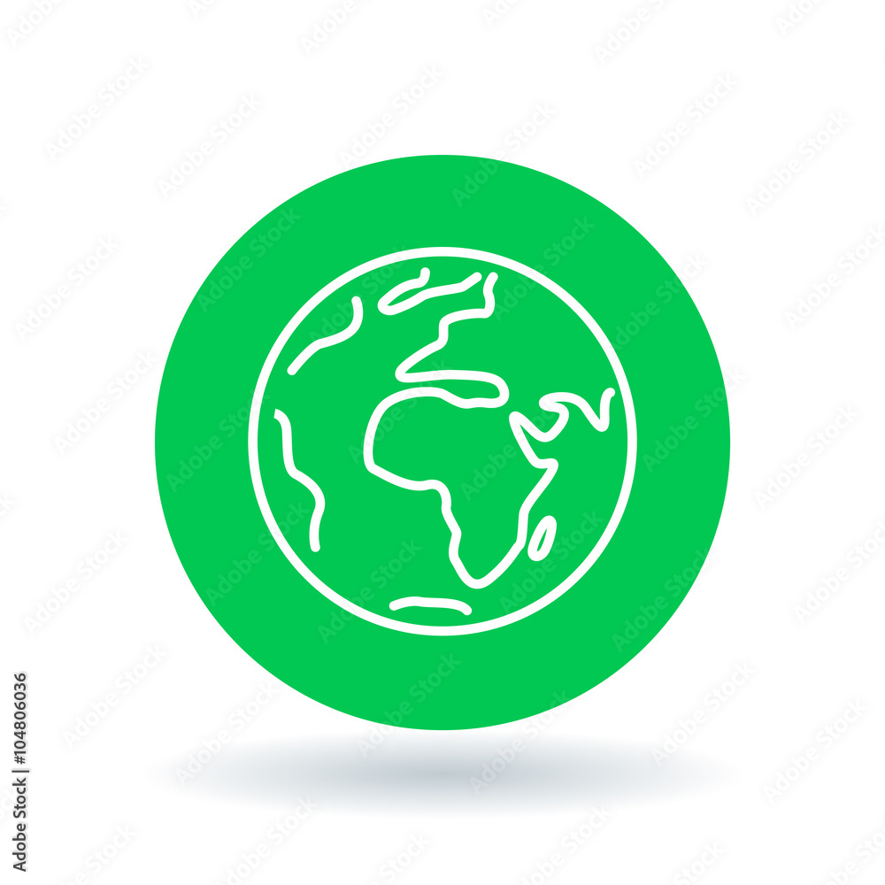 Planet earth icon. Green earth sign. Green planet symbol. White planet earth icon on green circle background. Vector illustration. Planet earth icon. Green earth sign. Green planet symbol. White planet earth icon on green circle background. Vector illustration.