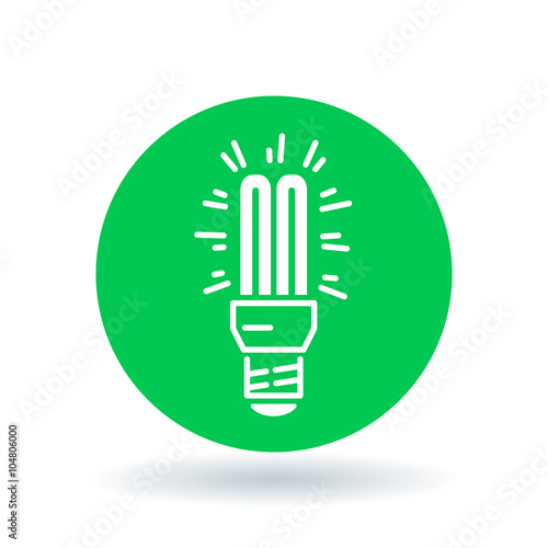Fluorescent light bulb icon. Compact lightbulb sign. CFL bulb symbol. White fluorescent lightbulb icon on green circle background. Vector illustration.