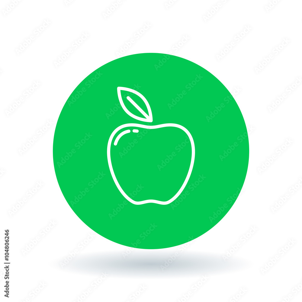 Apple icon. Apple fruit sign. Healthy apple symbol. White apple icon on green circle background. Vector illustration. Apple icon. Apple fruit sign. Healthy apple symbol. White apple icon on green circle background. Vector illustration.