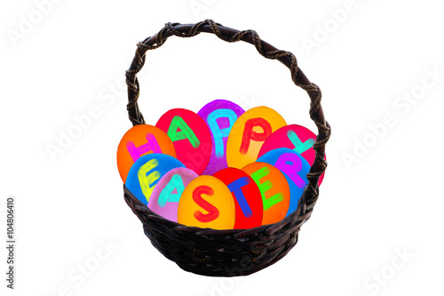 Easter egg basket on isolated background