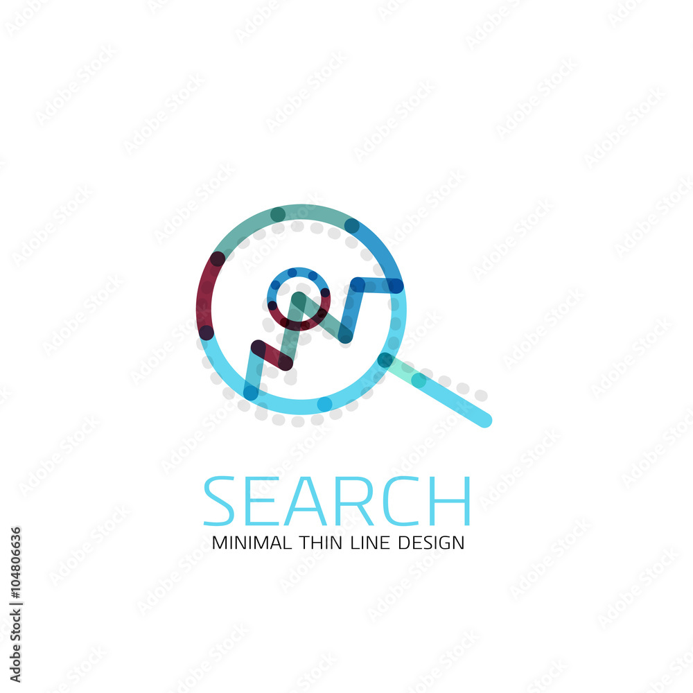 Vector thin line design logo magnifying glass, search and find or zoom logotype concept. Linear minimalistic business icon Vector thin line design logo magnifying glass, search and find or zoom logotype concept. Linear minimalistic business icon