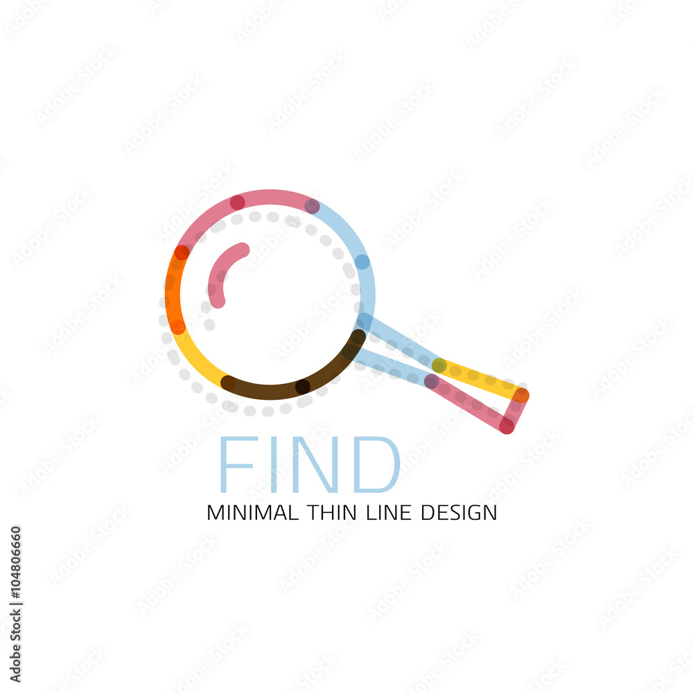 Vector thin line design logo magnifying glass, search and find or zoom logotype concept. Linear minimalistic business icon Vector thin line design logo magnifying glass, search and find or zoom logotype concept. Linear minimalistic business icon