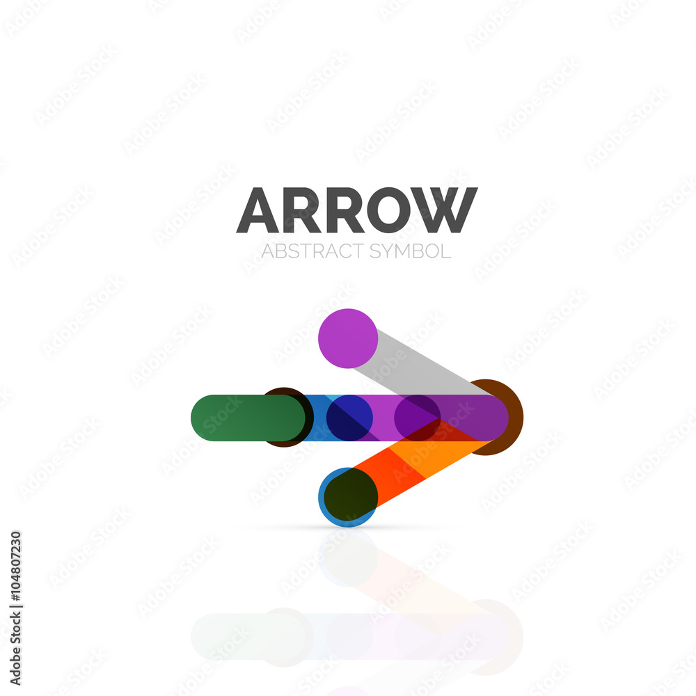 Linear arrow abstract logo, connected multicolored segments of lines in directional pointer figure Linear arrow abstract logo, connected multicolored segments of lines in directional pointer figure