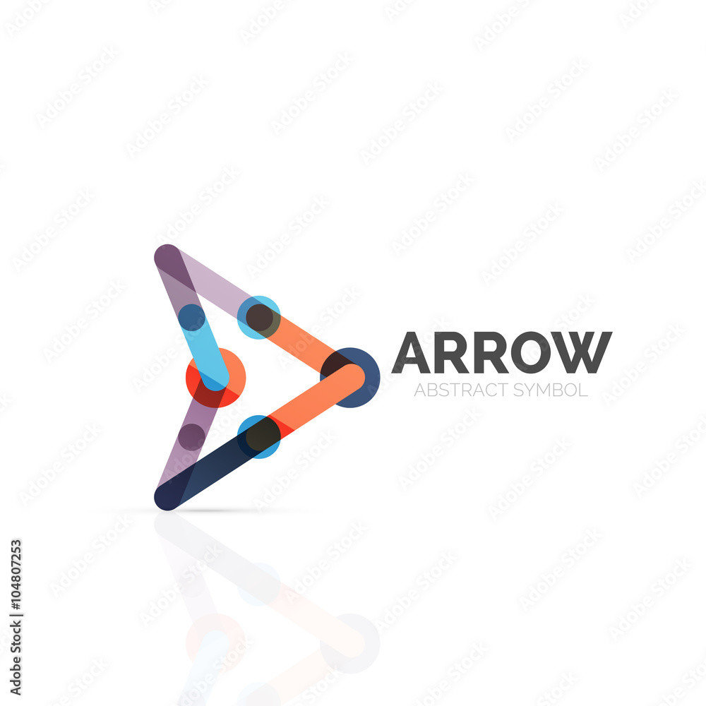 Linear arrow abstract logo, connected multicolored segments of lines in directional pointer figure Linear arrow abstract logo, connected multicolored segments of lines in directional pointer figure
