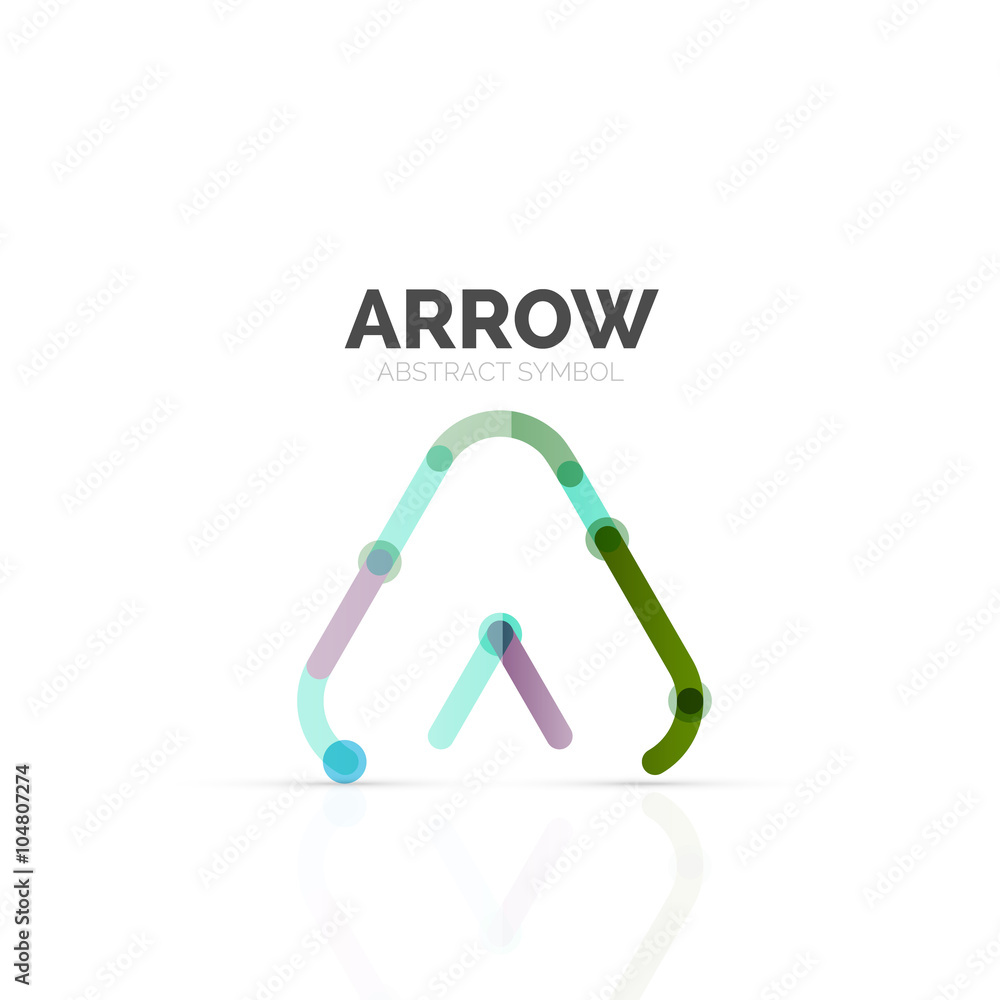Linear arrow abstract logo, connected multicolored segments of lines in directional pointer figure Linear arrow abstract logo, connected multicolored segments of lines in directional pointer figure
