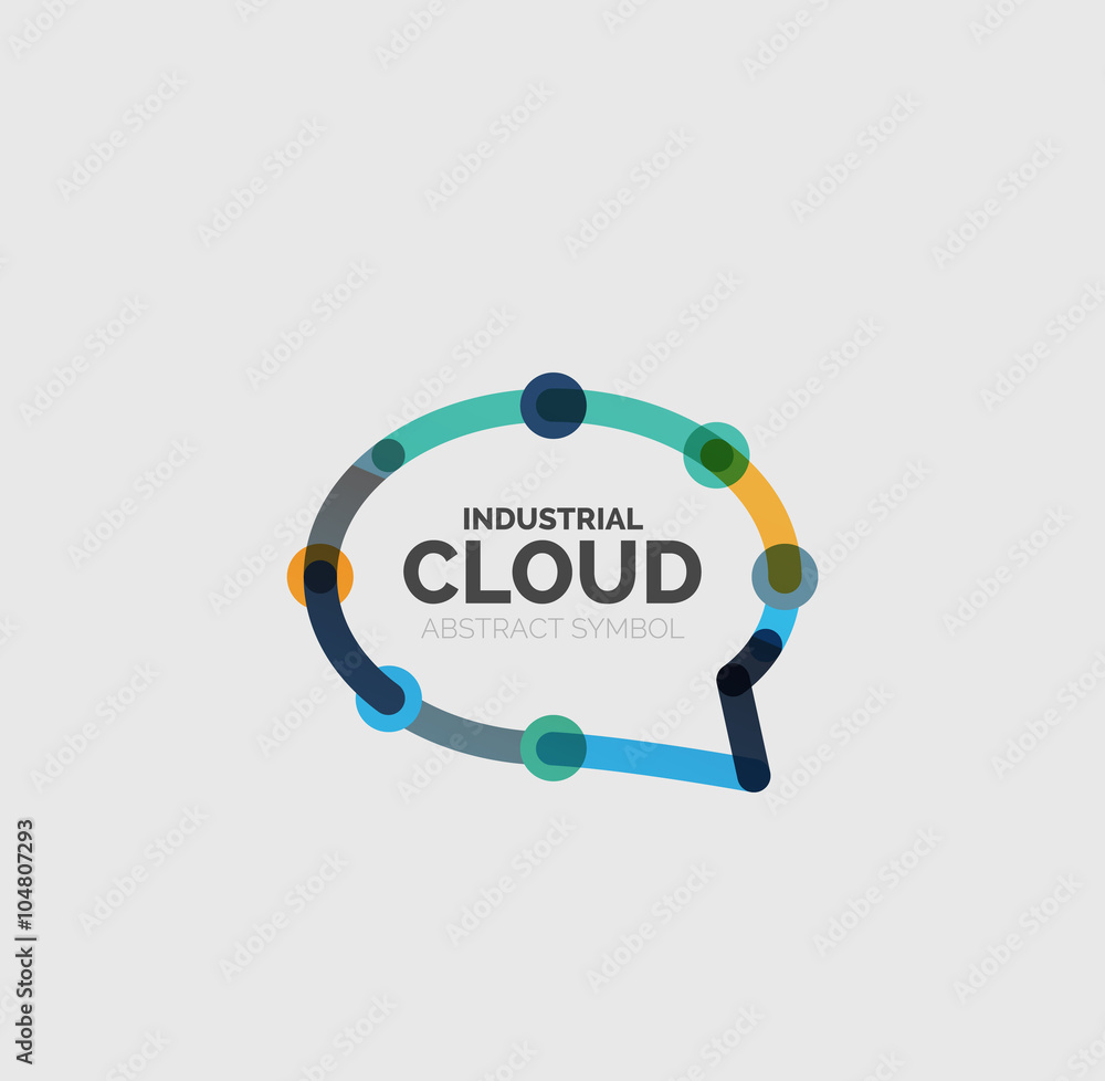 Flat linear design speech cloud logo. Talk bubble, modern geometric industrial thin line icon Flat linear design speech cloud logo. Talk bubble, modern geometric industrial thin line icon