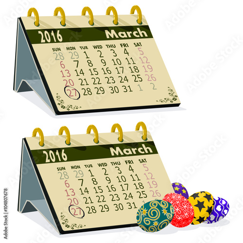 March 2016 calendar with easter marking

