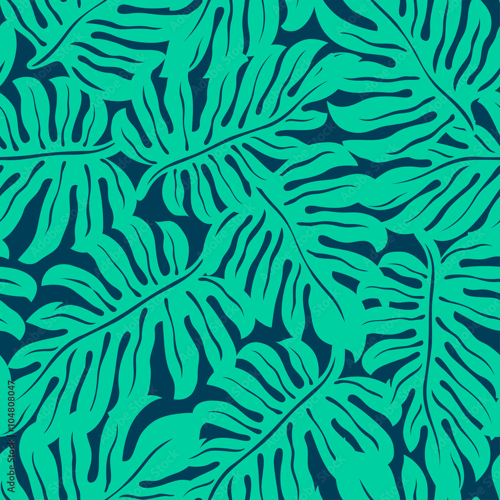Monstera tropical leaf in a seamless pattern