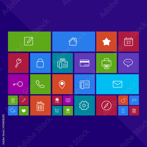 Trendy computer or mobile application app program of flat business and office administration tool icon in colorful geometric square block window background, create by vector
