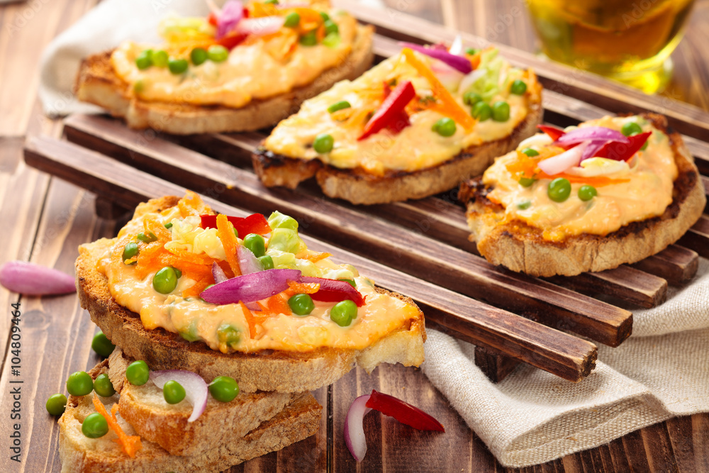 Bruschetta with spring vegetables. Bruschetta with spring vegetables.