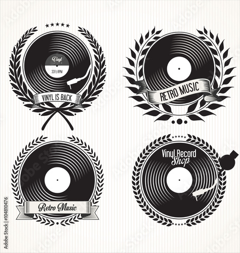 Vinyl record shop retro grunge banner
