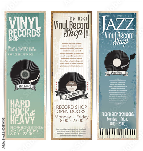 Vinyl record shop retro grunge banner