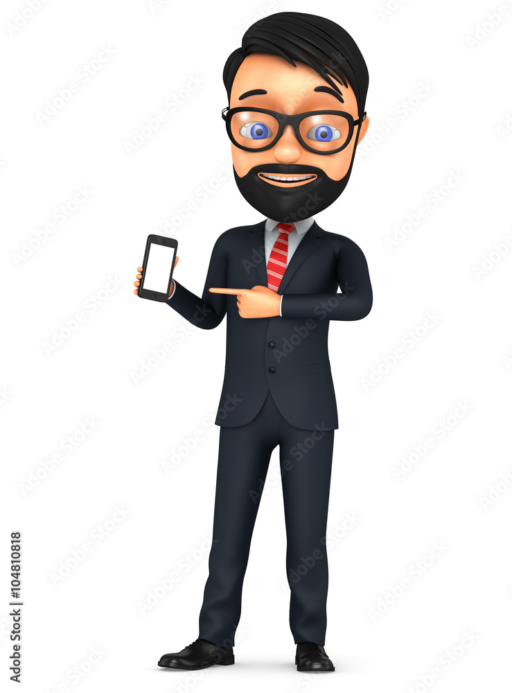 3d illustration. Successful businessman with a mobile phone.