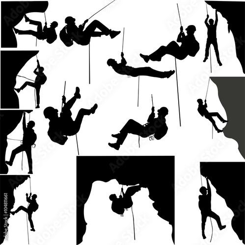 rock climbers silhouette collection - vector