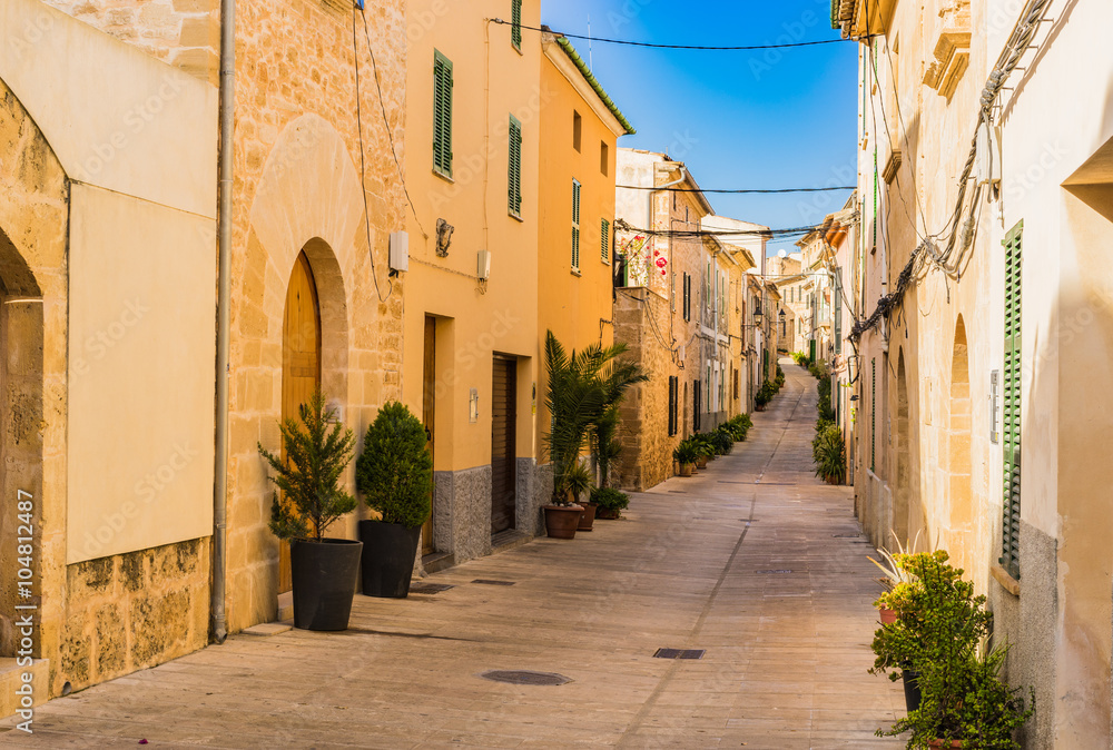 Obraz premium View of an mediterranean alleyway with rustic buildings