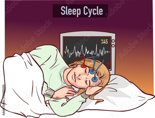  vector illustration of a young girl sleeping and Sleep cycle gr