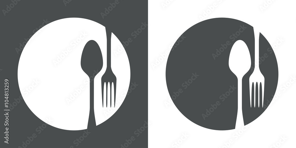 Icono plano cubiertos en círculo en fondo gris y fondo blanco vector de  Stock | Adobe Stock