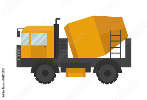 Building under construction cement mixer machine technics vector illustration