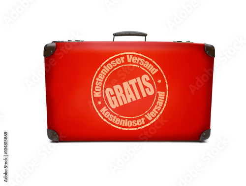 Roter Koffer mit Gratis-Aufschrift