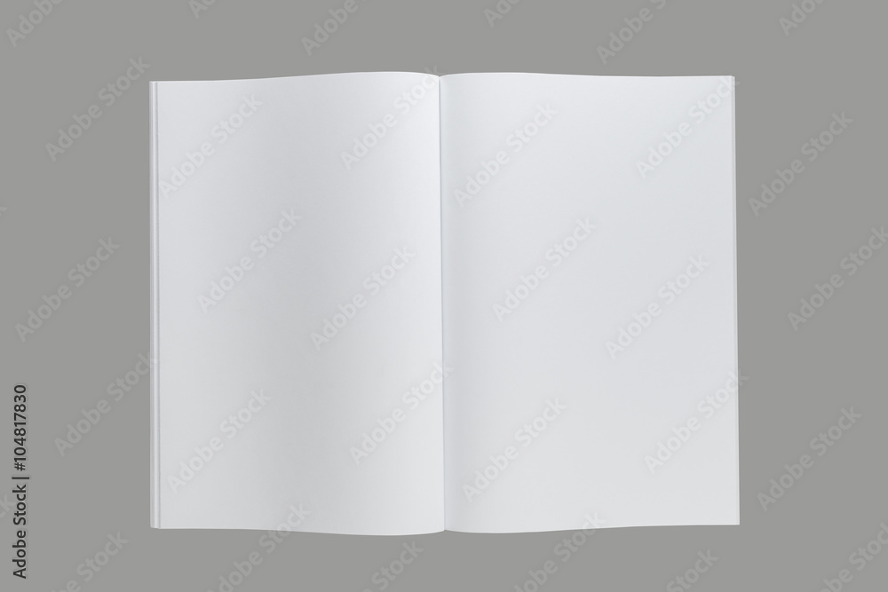Opened A4 book or catalog or magazine isolated on gray backgrou Opened A4 book or catalog or magazine isolated on gray backgrou