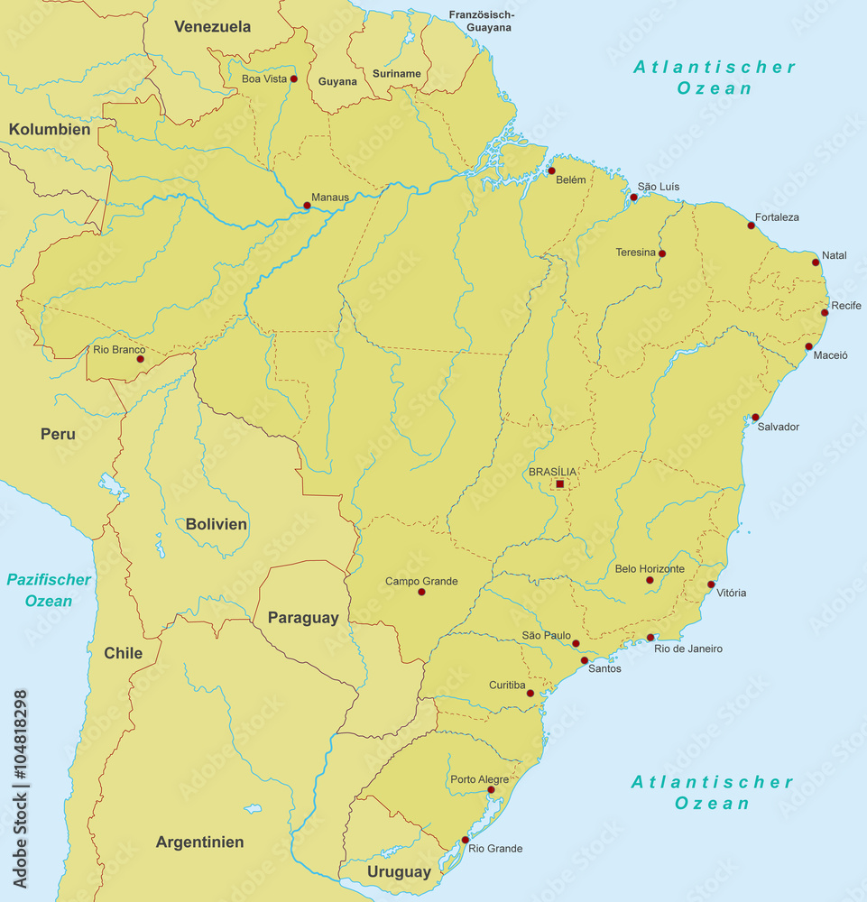 Karte von Brasilien (Orange) detailliert