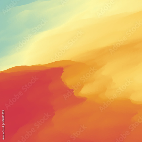 Abstract Desert Landscape Background. Vector illustration. Sand Dune. Desert with Dunes and Mountains. Desert scenery. Illustration of a Scene of a Desert. Desert Landscape. Sandstorm.  © Login