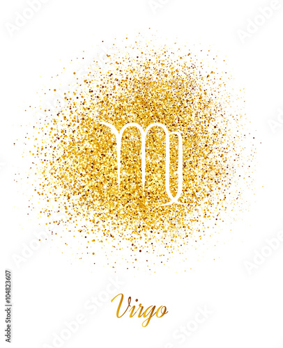 Sign of the zodiac Virgo on a background of gold sparkles.