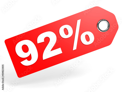 92 percent red discount tag on white background.