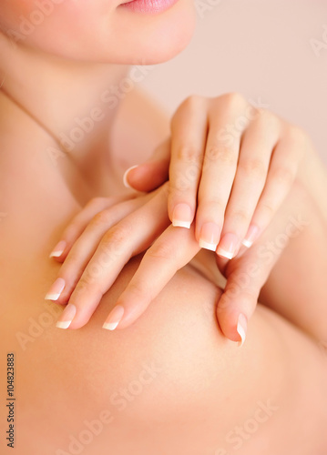 Woman hands with beautiful french manicure © nmelnychuk