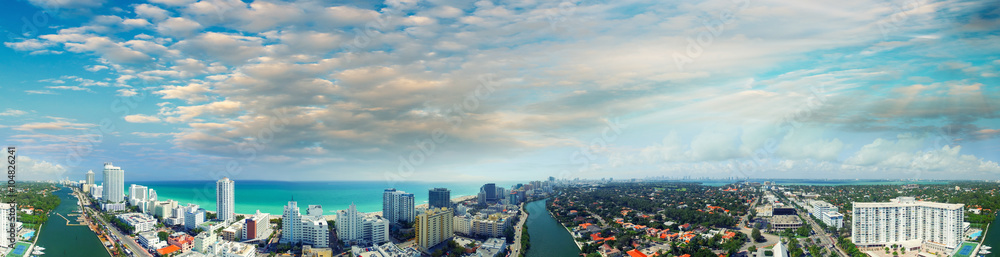 Blue sky over Miami Beach, aerial panorama